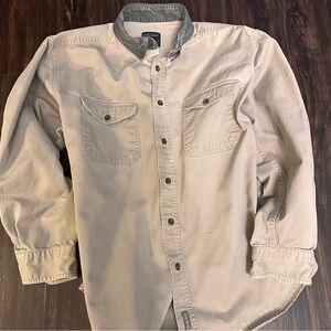 Vintage Woolrich Mens Long Sleeve Button Up Shirt Khaki White Casual Size XL(#5)